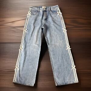 1030 T.E.N. Thirty Bow Side Jeans Womens 32/30 Coquette Balletcore Y2K Wide Leg